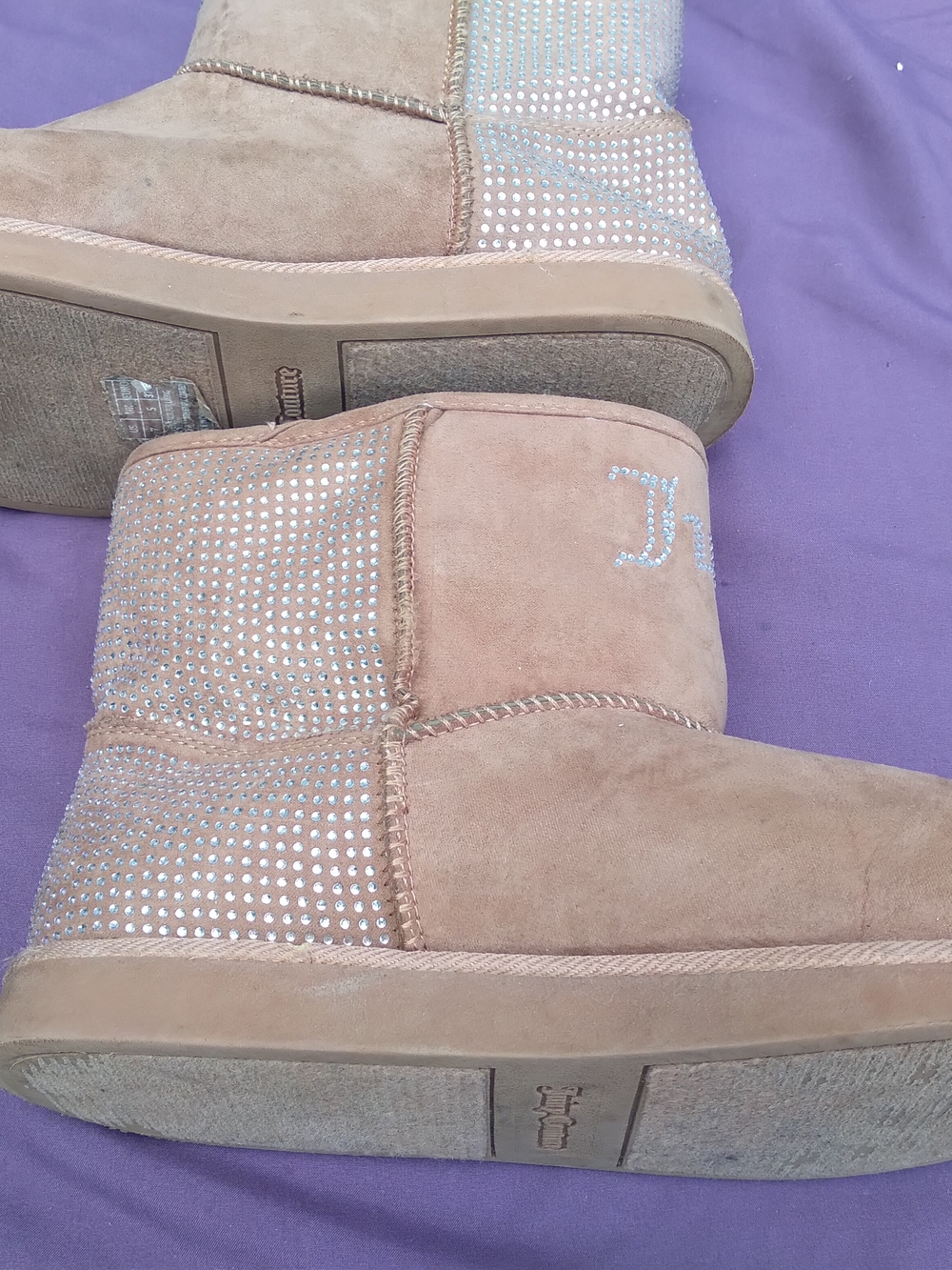 Juicy Couture Blush Pink Crystal Embellished Suede Boots